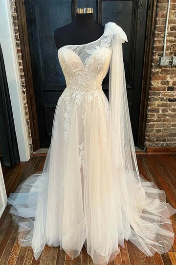 One-Shoulder A-Line Wedding Dress