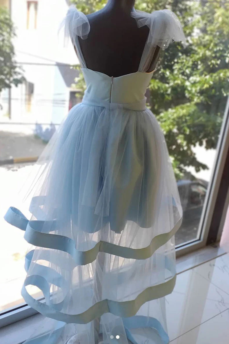 Blue tulle short prom dress blue tulle homecoming dress