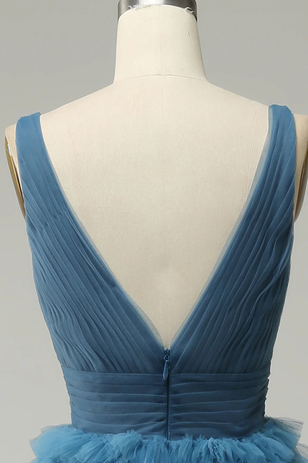 DingJiDress A Line V-Neck Blue Long Prom Dress With Open Back