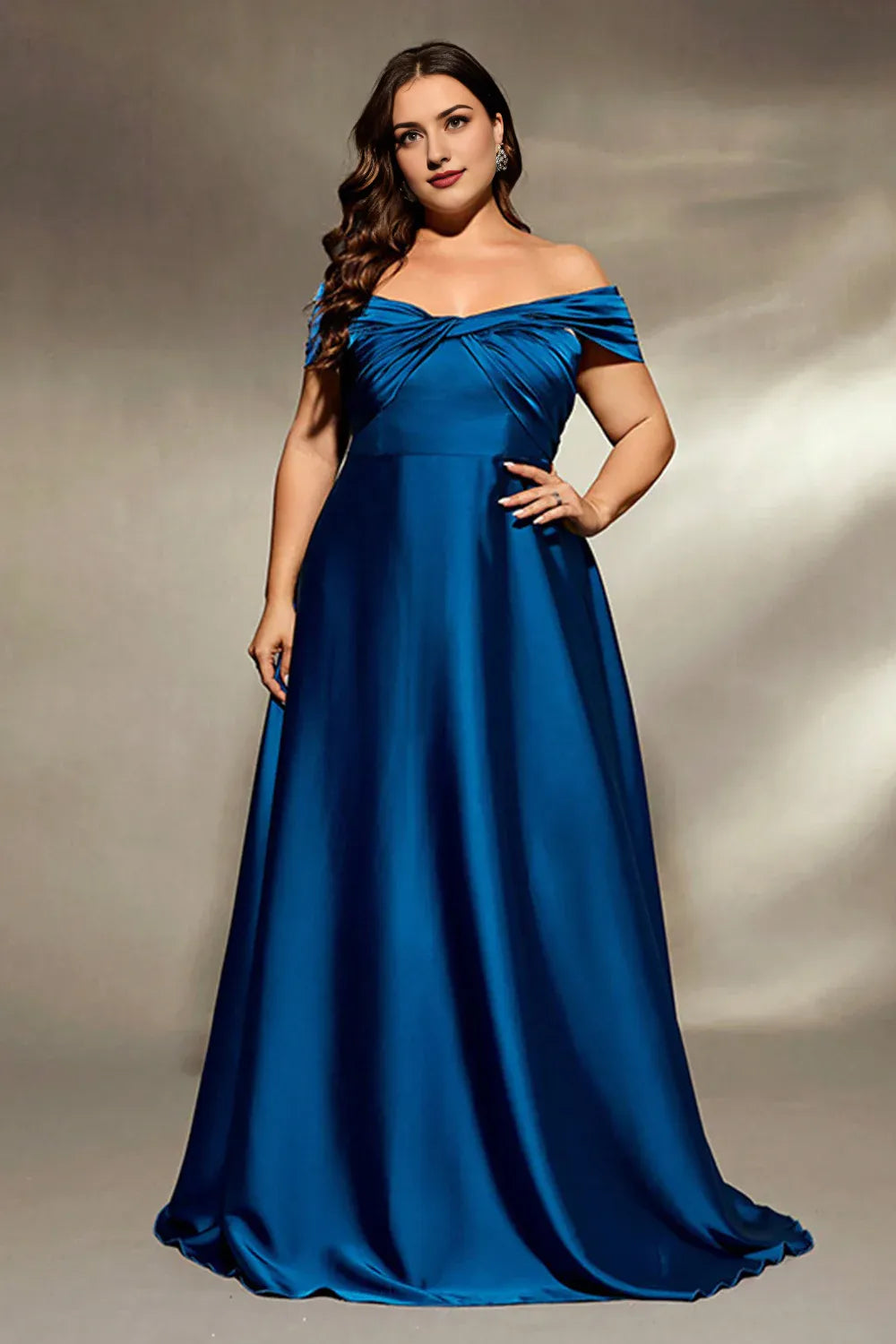 Blue Plus Size Off The Shoulder Mother Of The Bride Dress