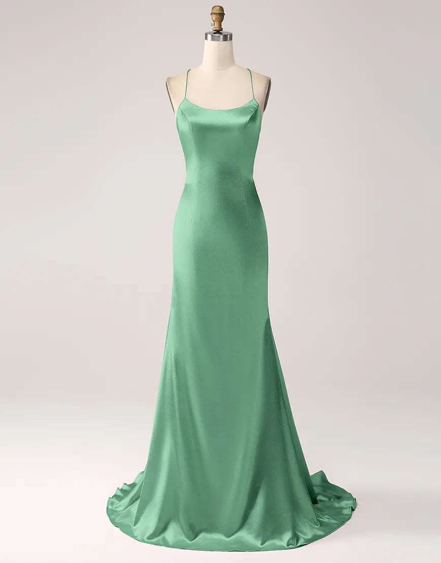 Simple and atmospheric long backless mermaid lace up party dress