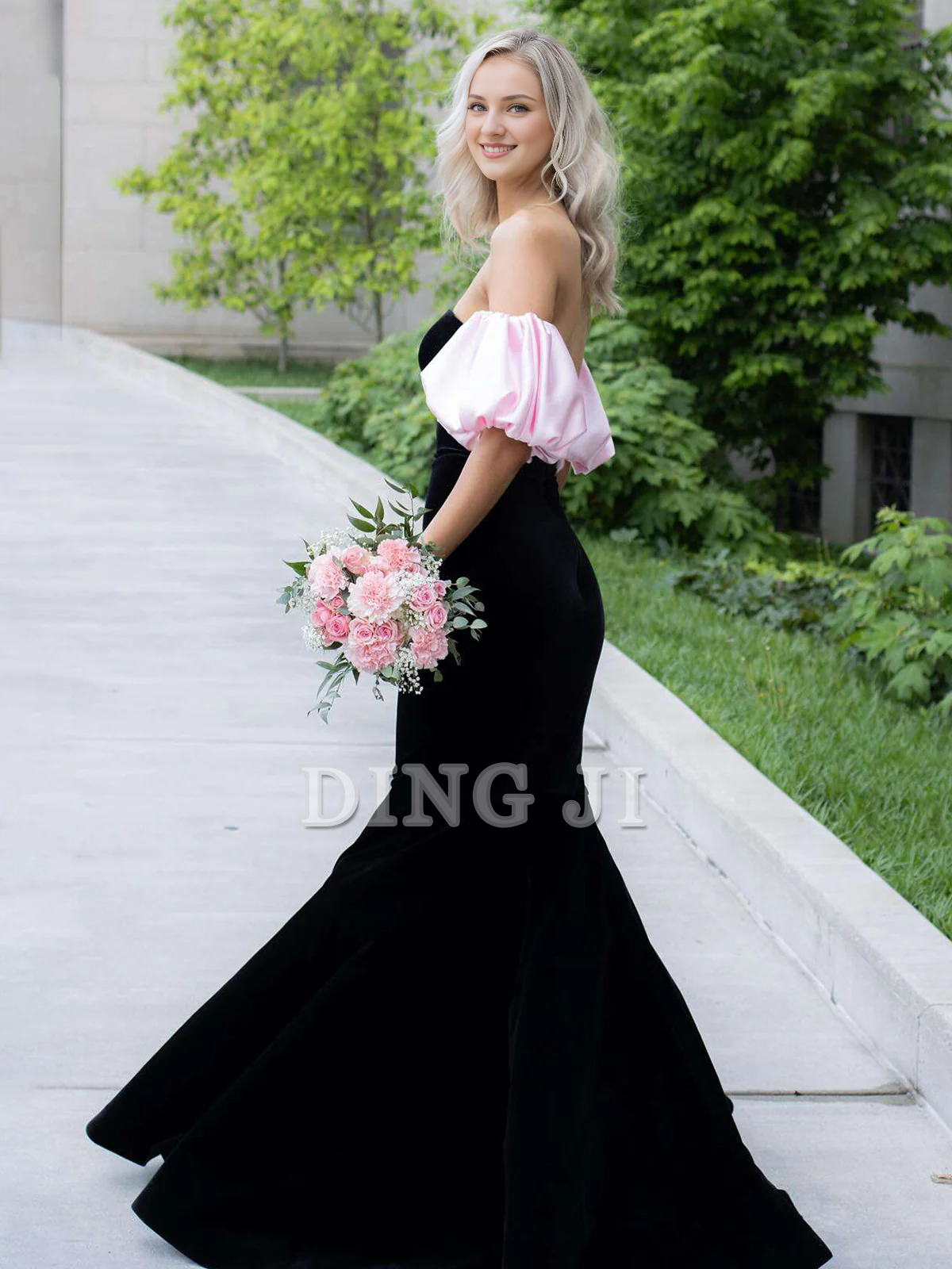 DingJiDress Evening Dress Off Shoulder Mermaid Cultivate oneself Velvet Long Prom Dress Detachable Sleeves Wedding Guest Dresses