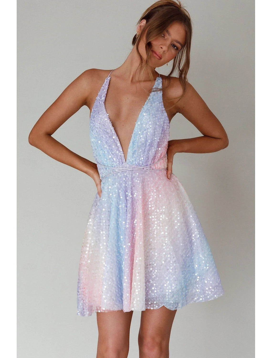 Ball Gown Cocktail Dresses Princess Dress Homecoming Dress Carnival Short / Mini Sleeveless V Neck Sequined with Pleats Sequin dress to impress