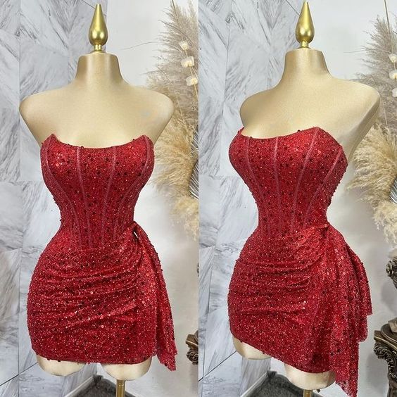 Strapless Sequins Party Dress Mini Homecoming Dress Birthday Outfits