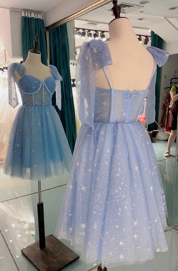 Lovely Blue Short Tulle Homecoming Dress Prom Dresses