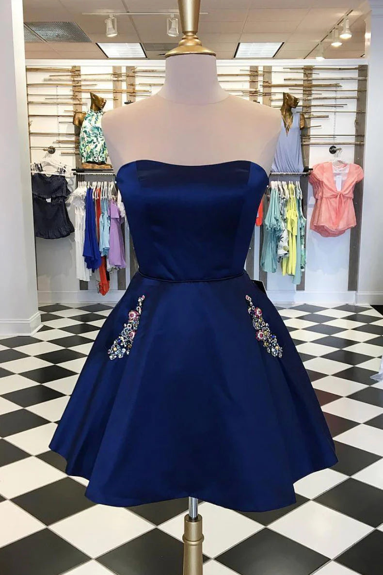 Cute dark blue short prom dress blue homecoming dress