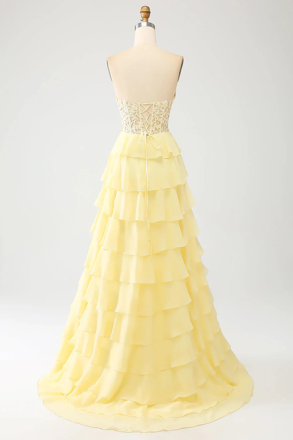 DingJiDress Sky Blue A-Line Sweetheart Tiered Corset Long Prom Dress