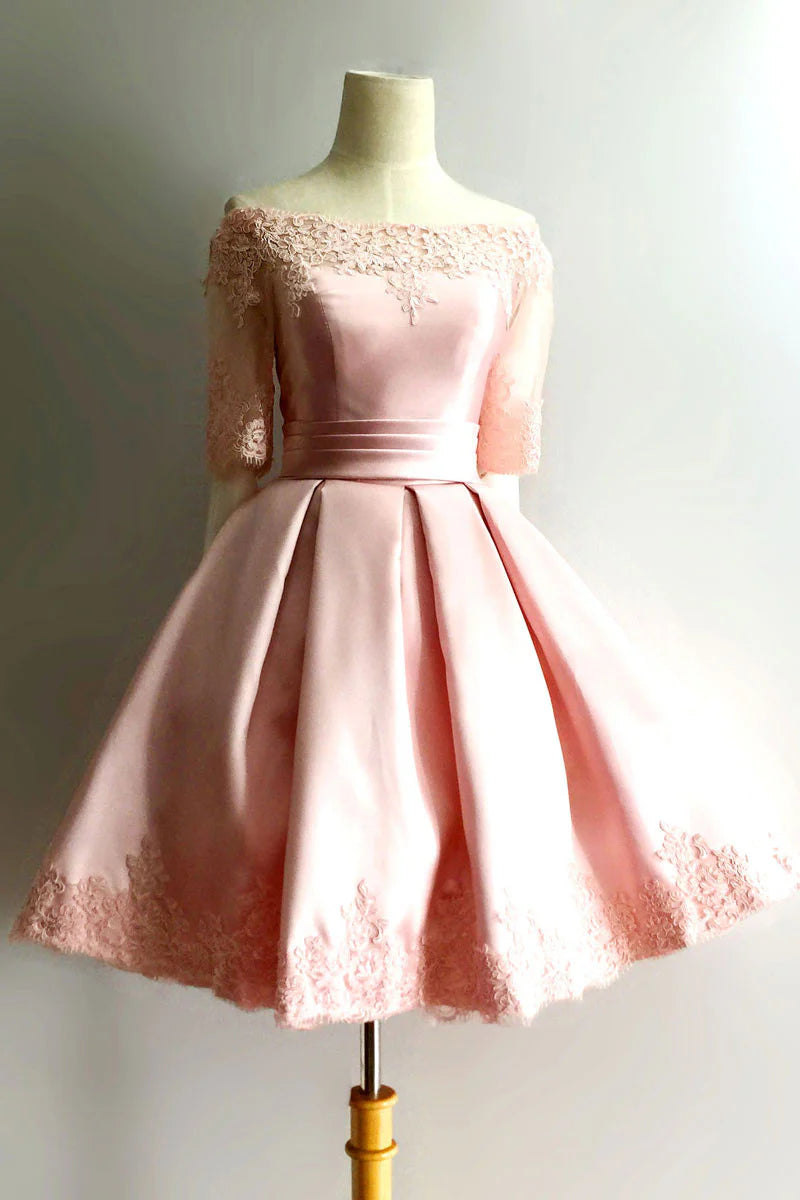 Pink lace short prom dress pink lace homecoming dress