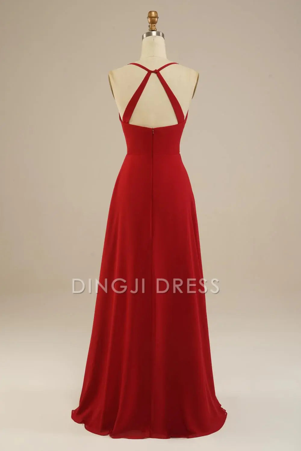 DingJiDress Elegant A Line Floor Length Spaghetti Straps Backless Chiffon Simple Prom Dress