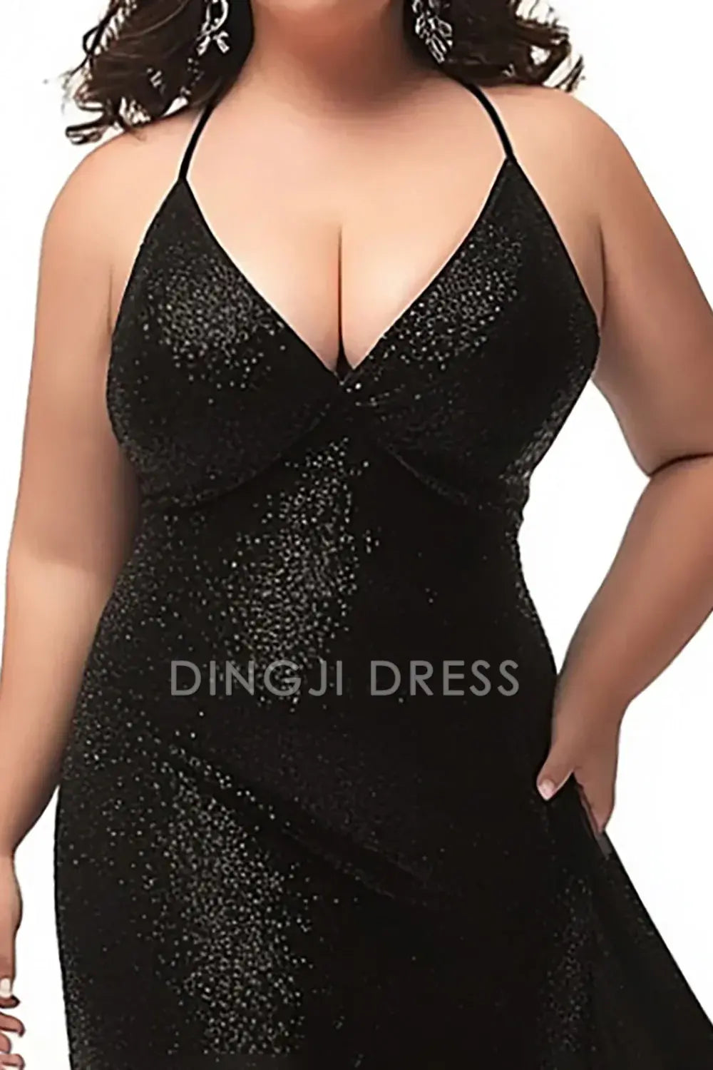 DingJiDress High Quality Dress Simple Charming Halter Sheath Plus Size Long Sparkle Prom Dress