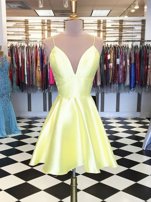 Simple A Line V Neck Yellow Homecoming Short Prom Yellow Graduation Formal Evening