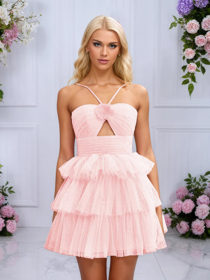 Mist Sleeveless Tulle Layers Homecoming Dress