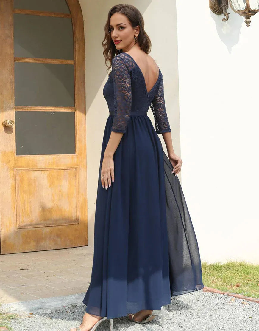 Navy Lace and Chiffon Mother of the Bride Dress