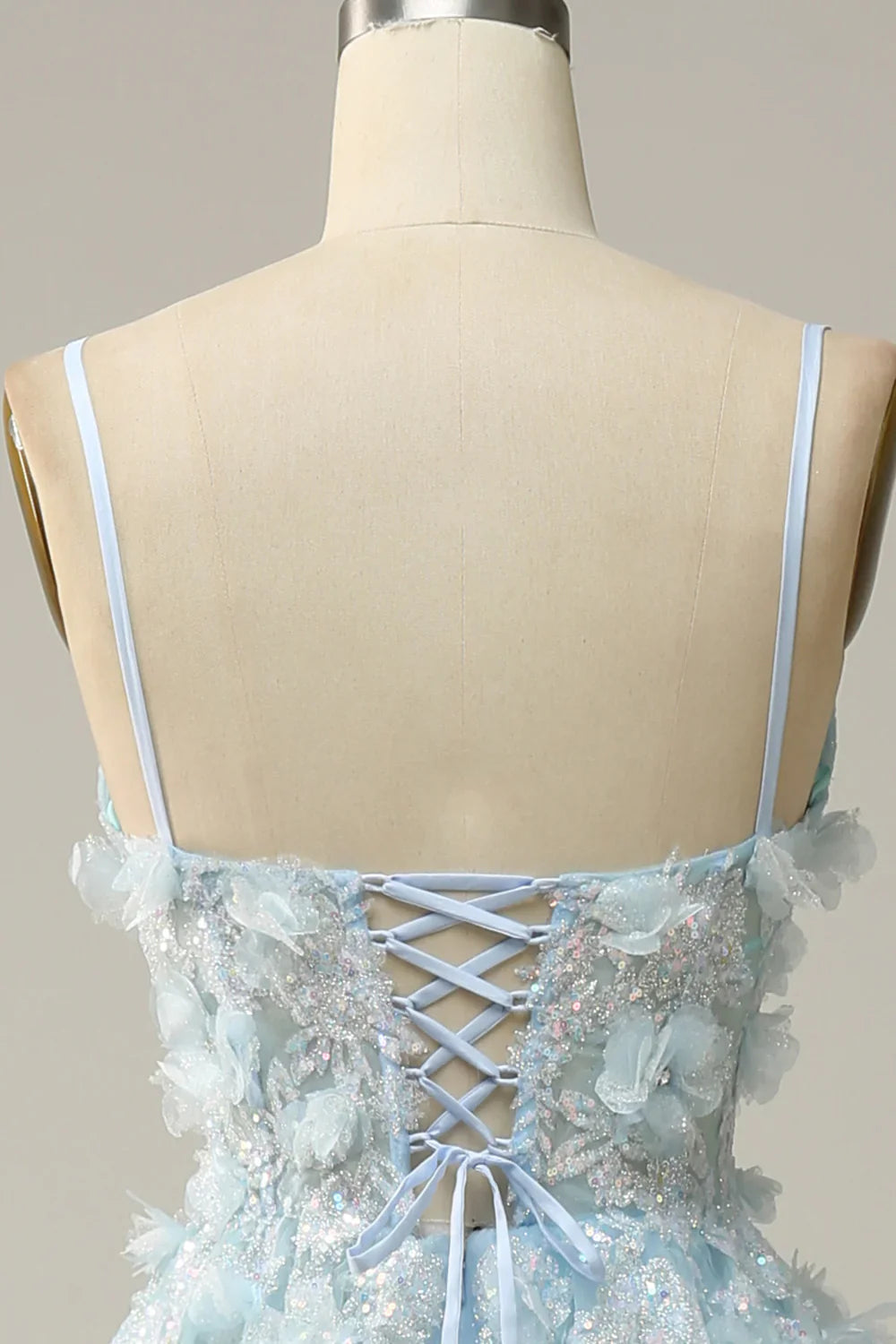 DingJiDress A Line Spaghetti Straps Sky Blue Prom Dress with Appliques