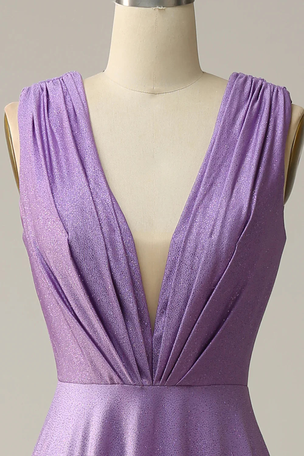 DingJiDress A Line Deep V Neck Purple Sleeveless Long Prom Dress