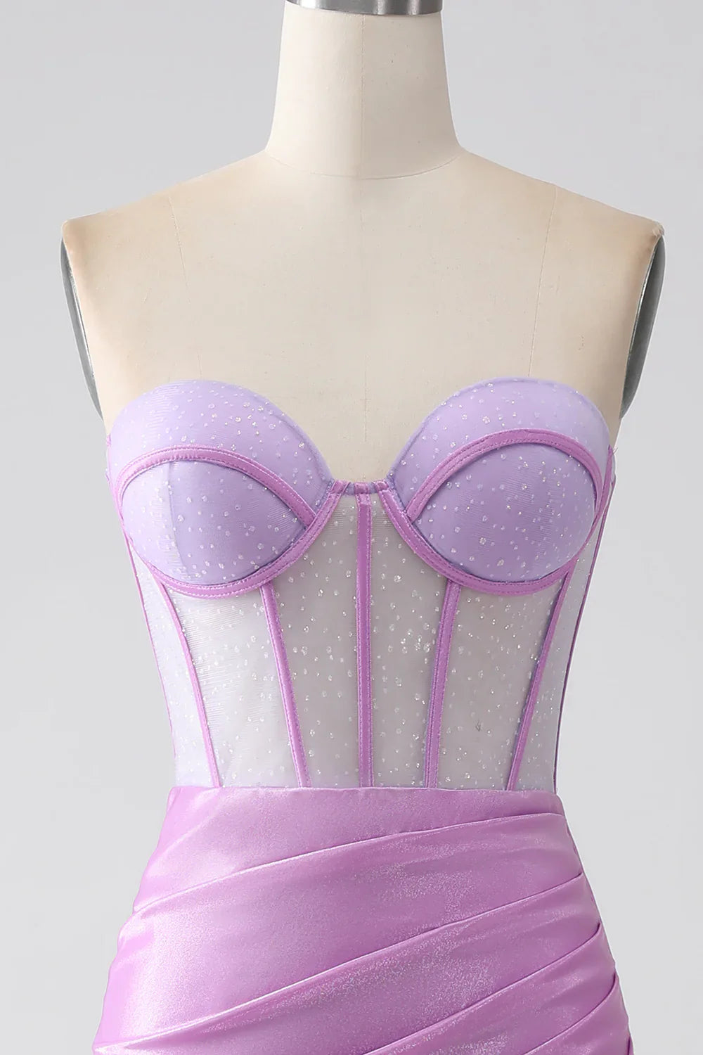 DingJiDress Lilac Mermaid Strapless Corset Prom Dress with Slit