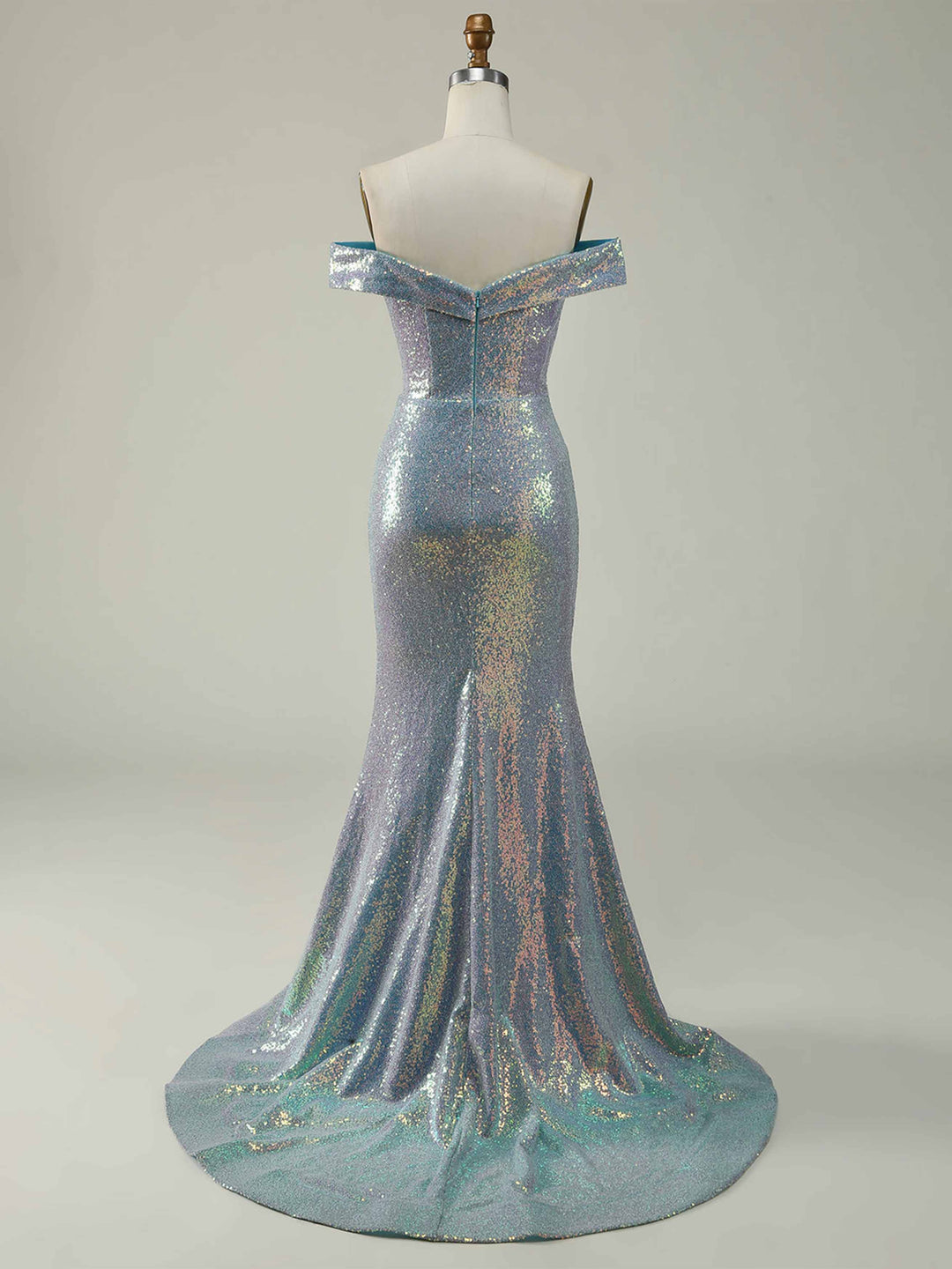 Elegant long slit sequin off shoulder sleeveless pleated hem floor length evening dress