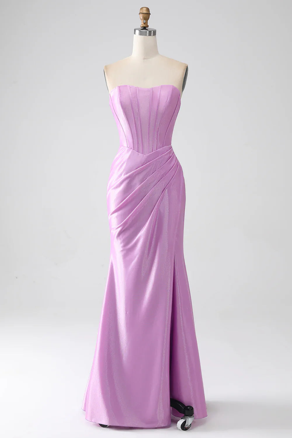 DingJiDress Strapless Purple Mermaid Corset Prom Dress with Pleated