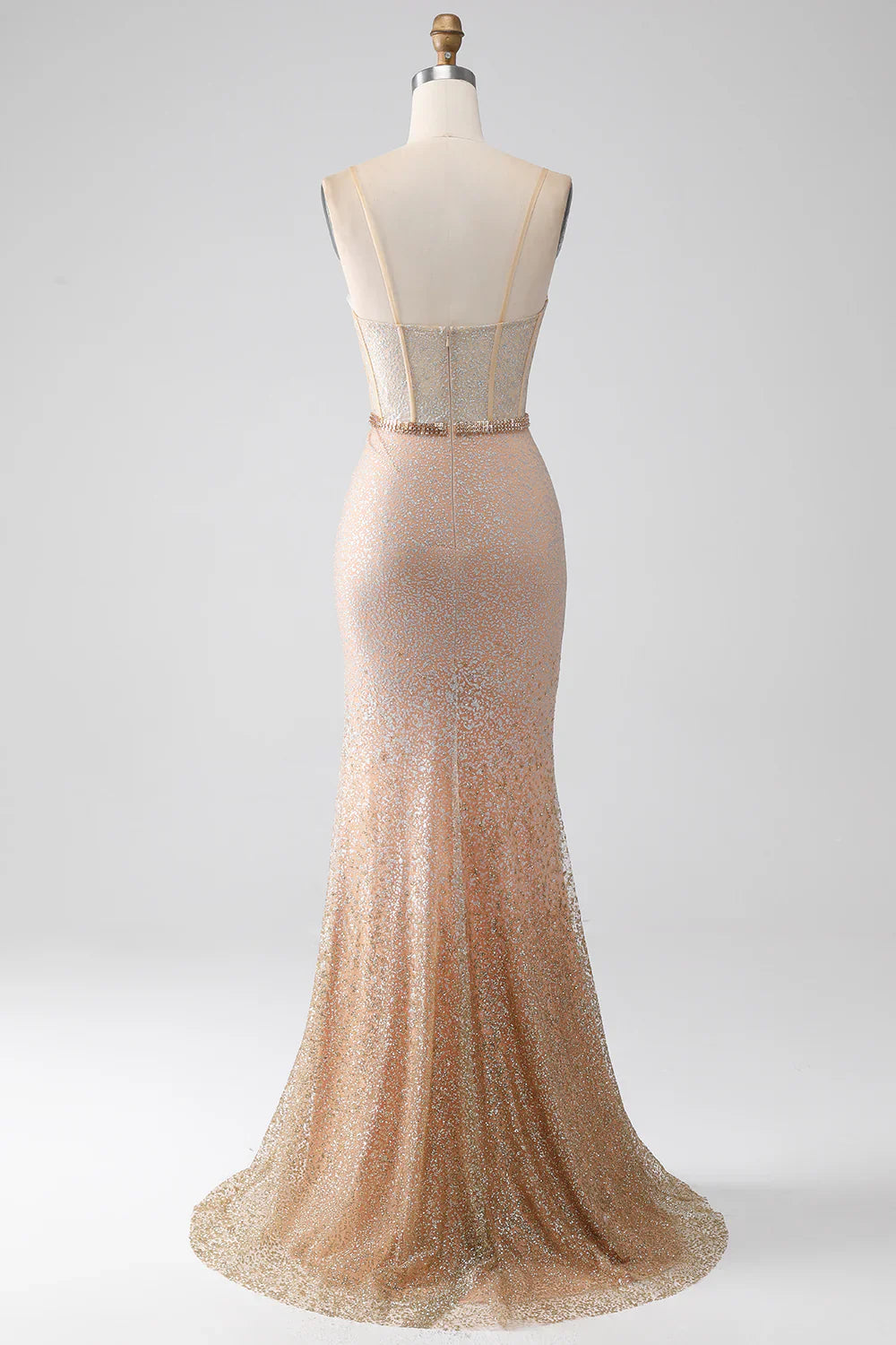 DingJiDress Mermaid Champagne Spaghetti Straps Long Prom Dress with Slit