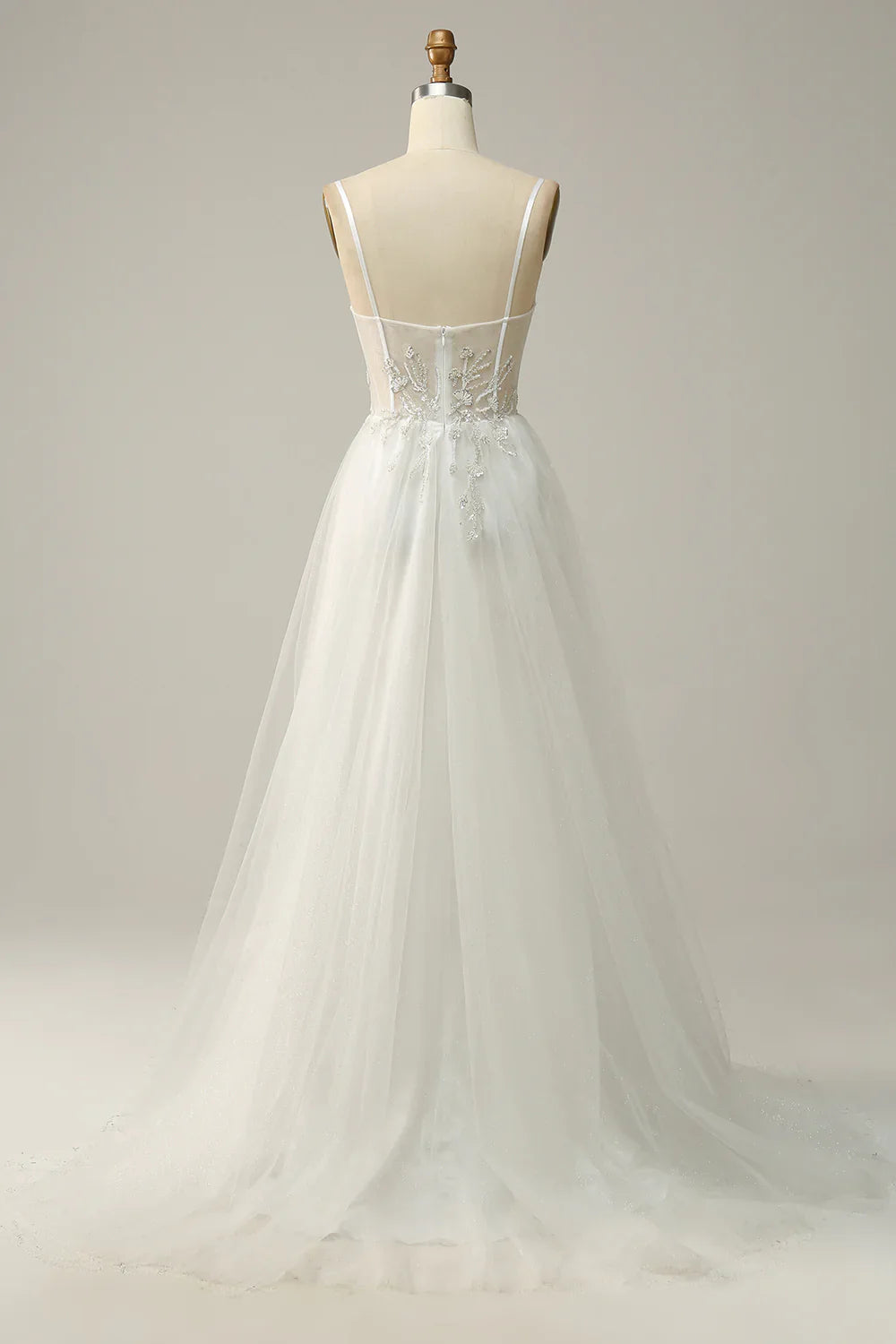 DingJiDress A Line Spaghetti Straps White Long Bridal Dress with Appliques