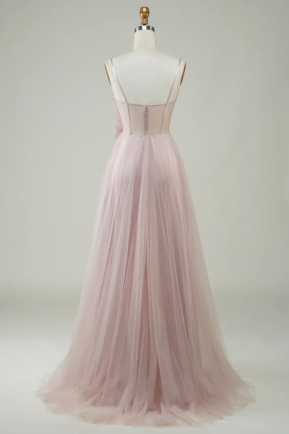 DingJiDress Blush A-Line Corset Long Tulle Prom Dress with Appliques