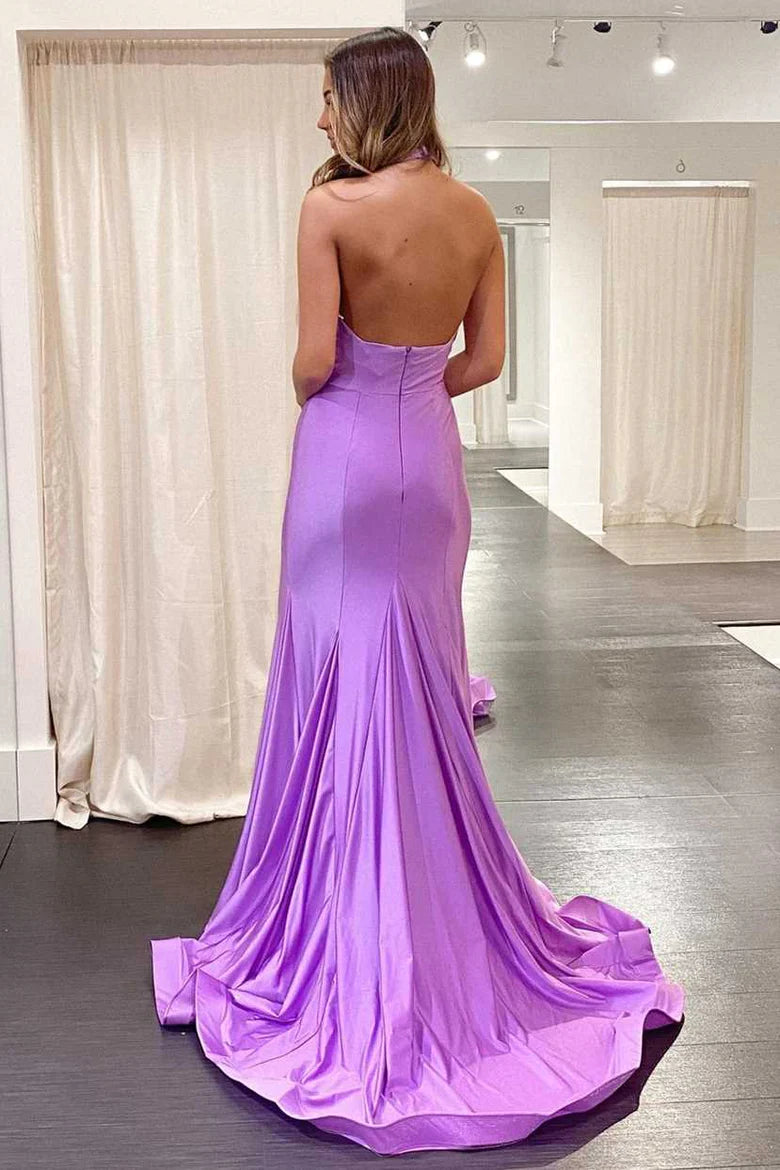 Lilac Trumpet Cross Front Long Formal Dress