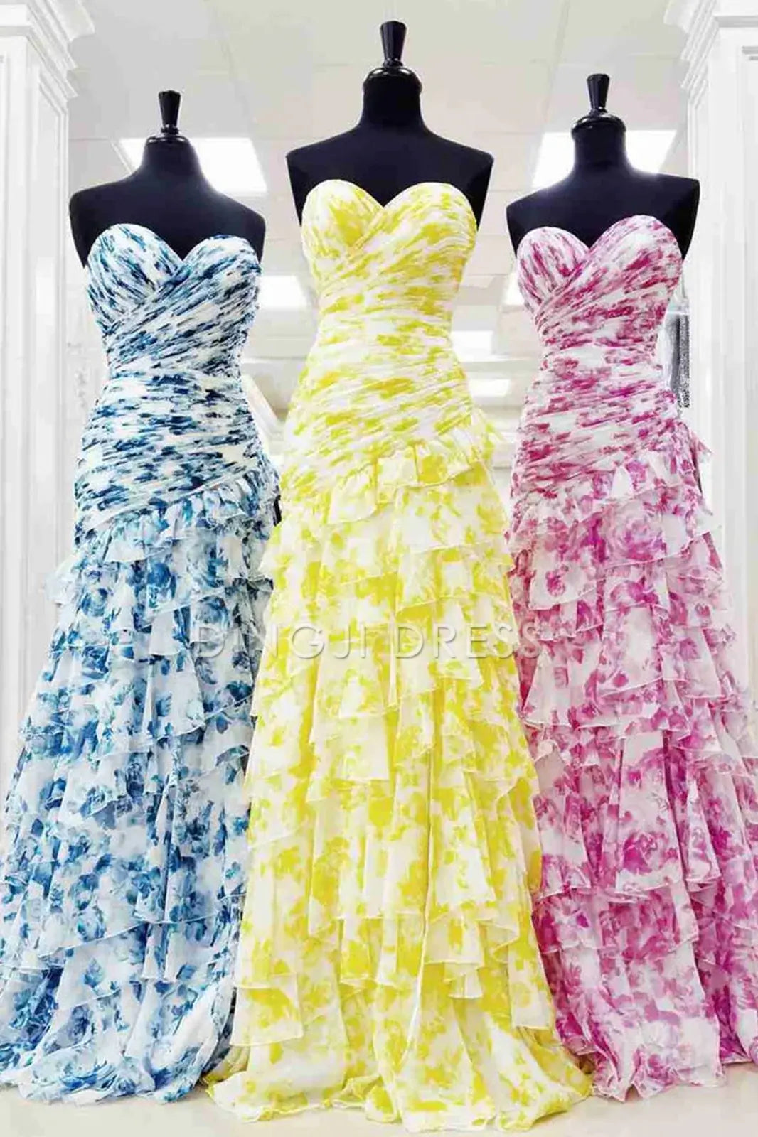 DingJiDress Gorgeous Mermaid Sweetheart Retro Print Long with Ruffles Side Fork Elegant Prom Dress