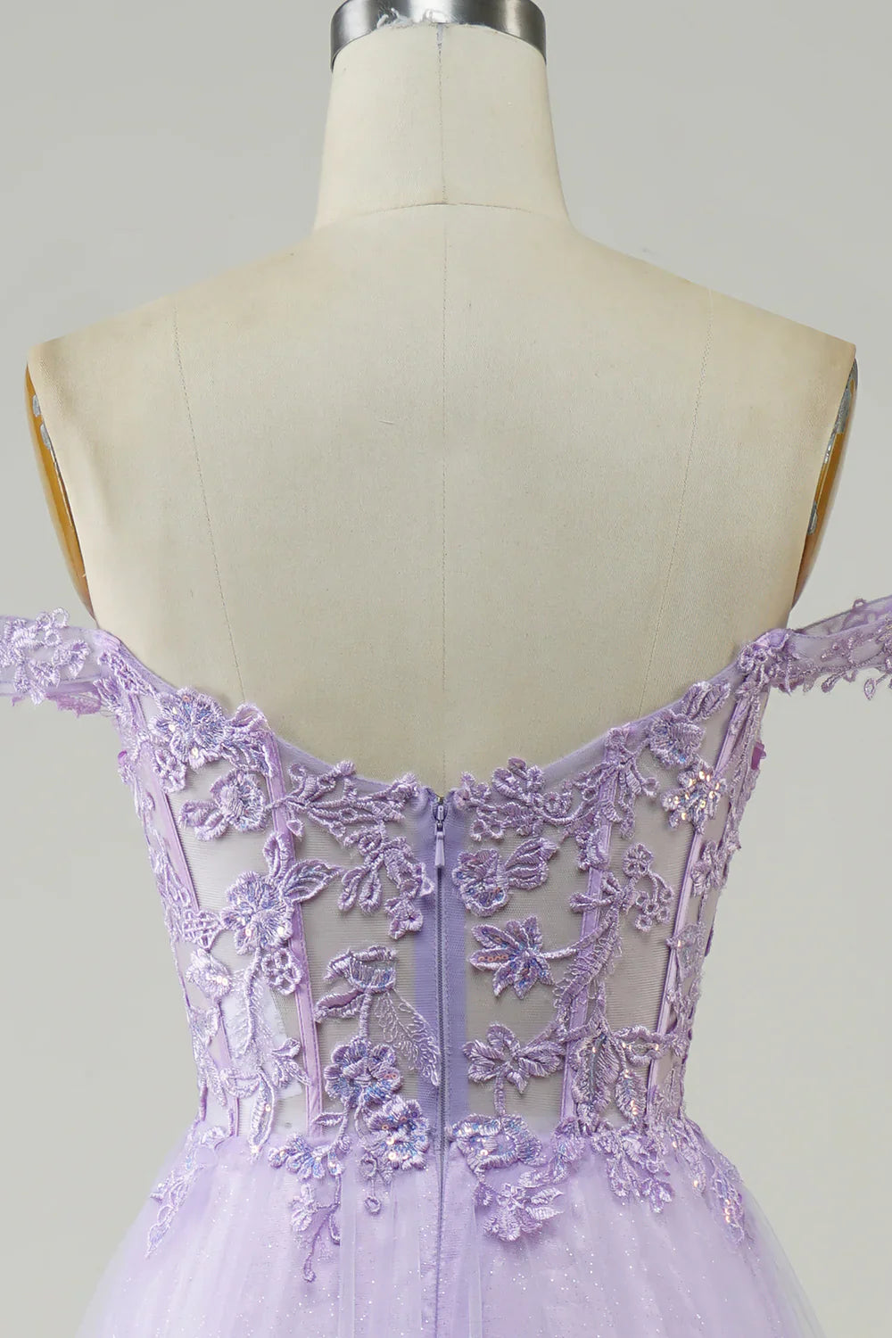 DingJiDress Purple Corset A-Line Long Tulle Prom Dress with Lace