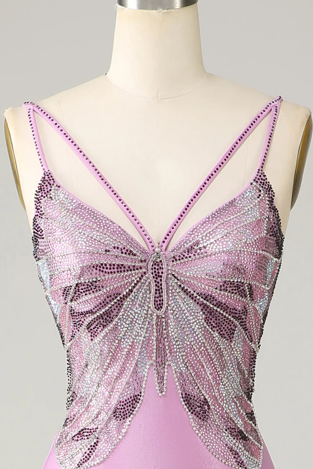 DingJiDress Purple Mermaid Backless Spaghetti Straps Butterflies Prom Dress