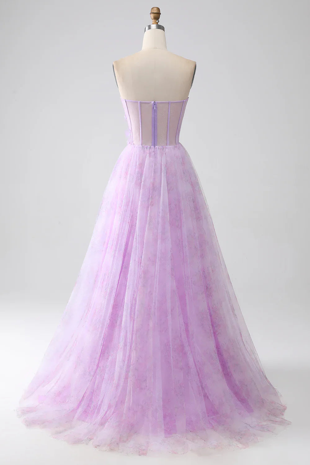DingJiDress Lavender Printed Strapless Corset Prom Dress with Beading