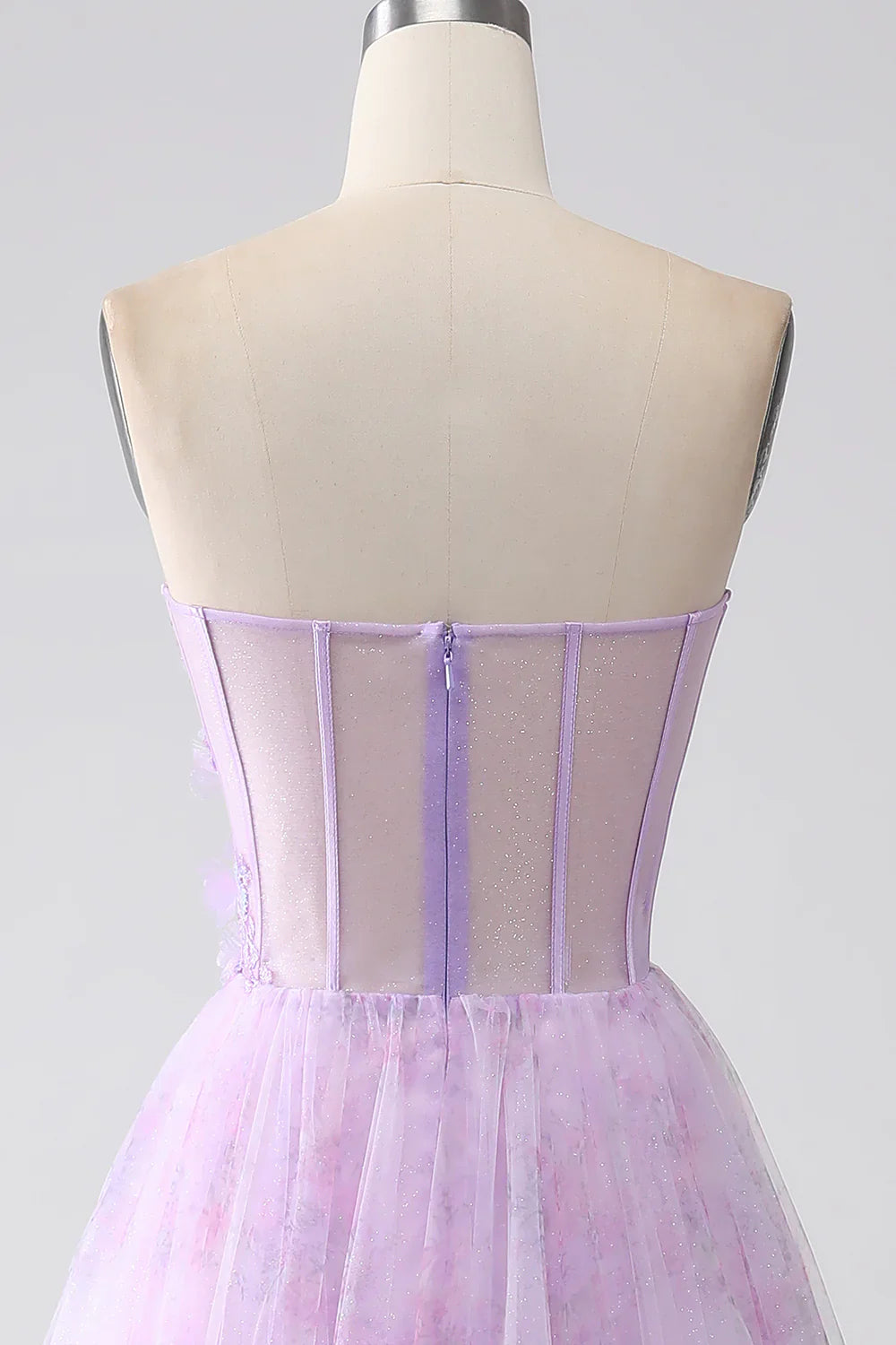 DingJiDress Lavender Printed Strapless Corset Prom Dress with Beading