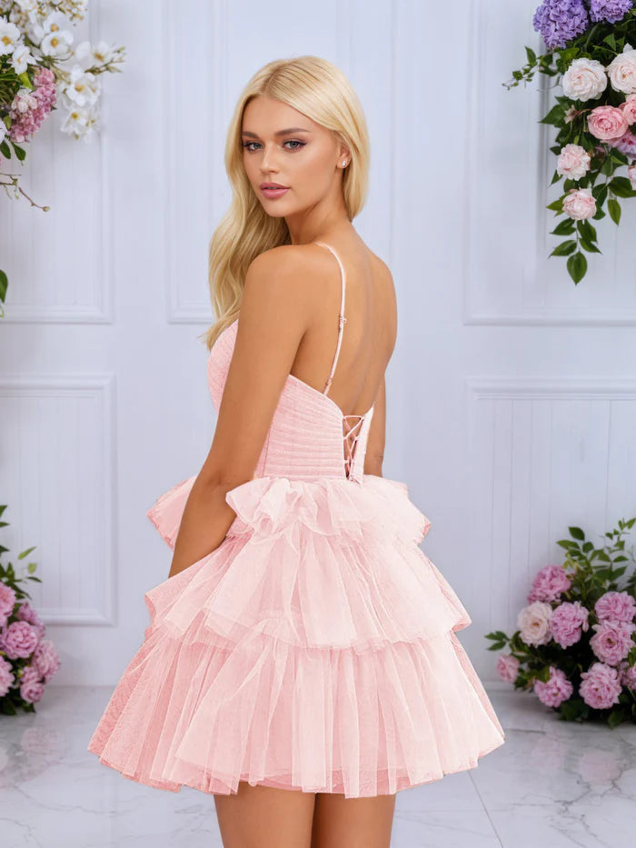 Mist Sleeveless Tulle Layers Homecoming Dress