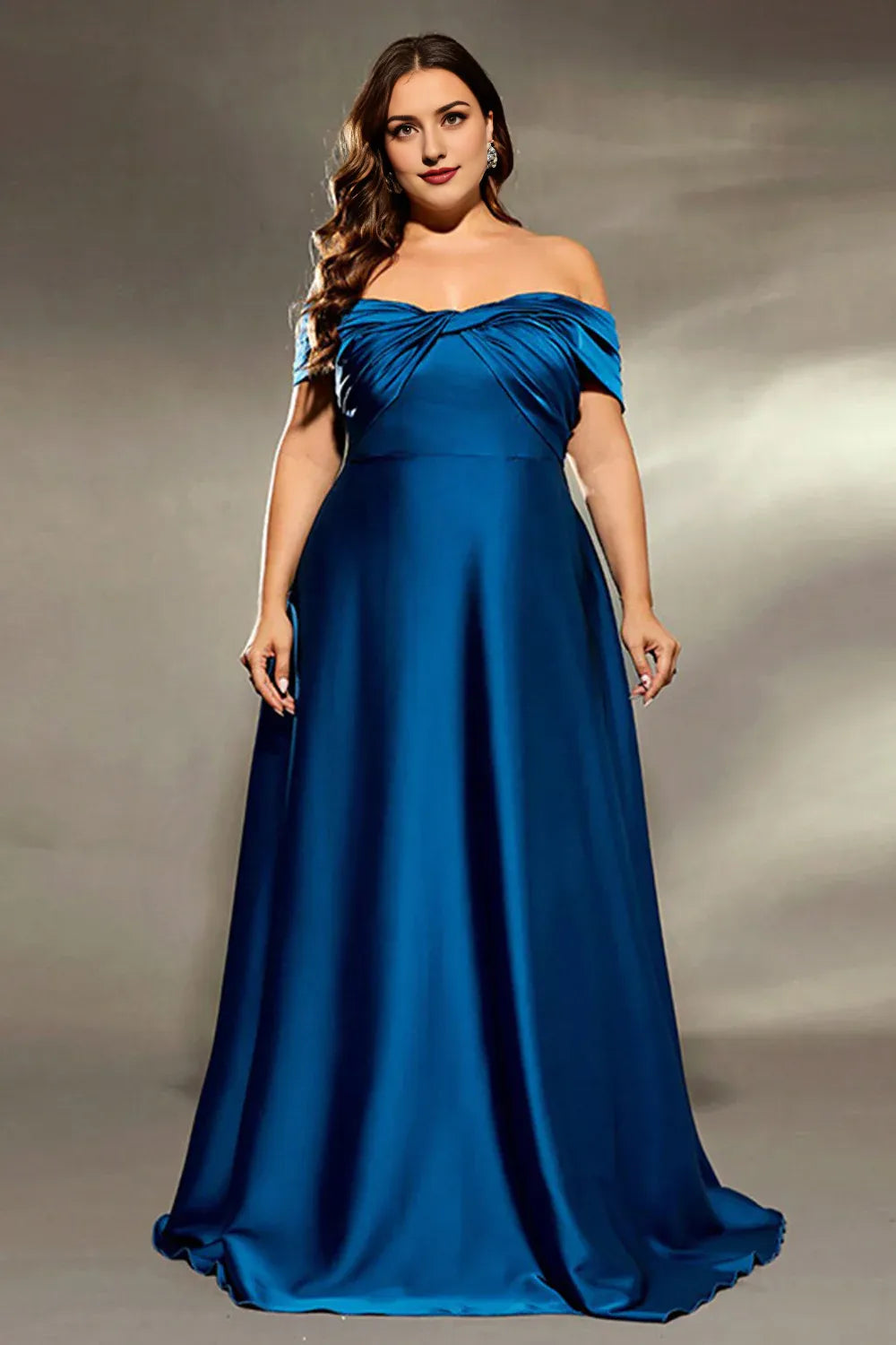 Blue Plus Size Off The Shoulder Mother Of The Bride Dress