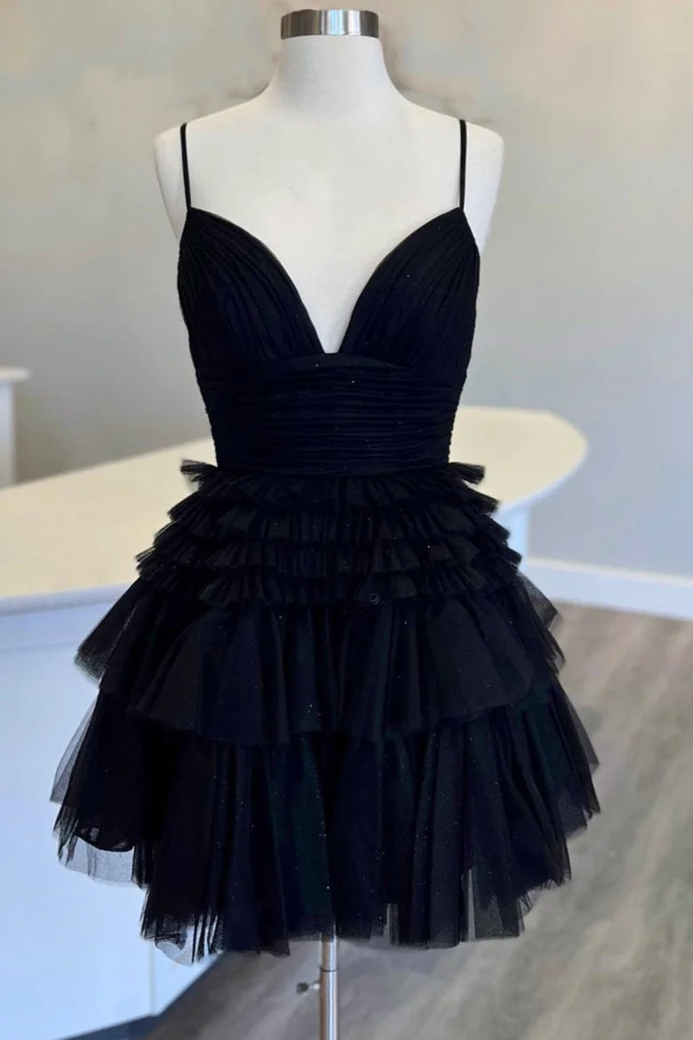 A-Line V-Neck Multi-Tiered Short Party Dress