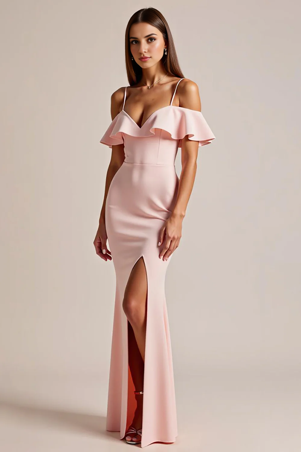 DingJiDress High Quality Dress Elegant Spaghetti Strap Cold Shoulder Ruffled Fashion Long With Slit Prom Dress