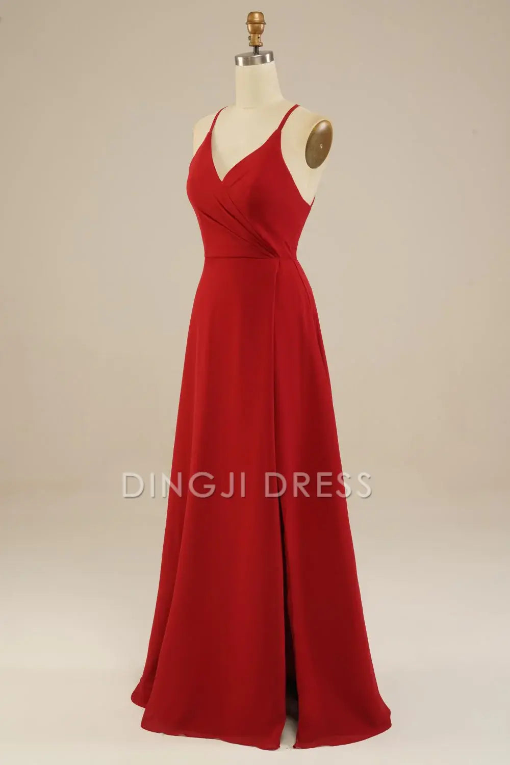 DingJiDress Elegant A Line Floor Length Spaghetti Straps Backless Chiffon Simple Prom Dress