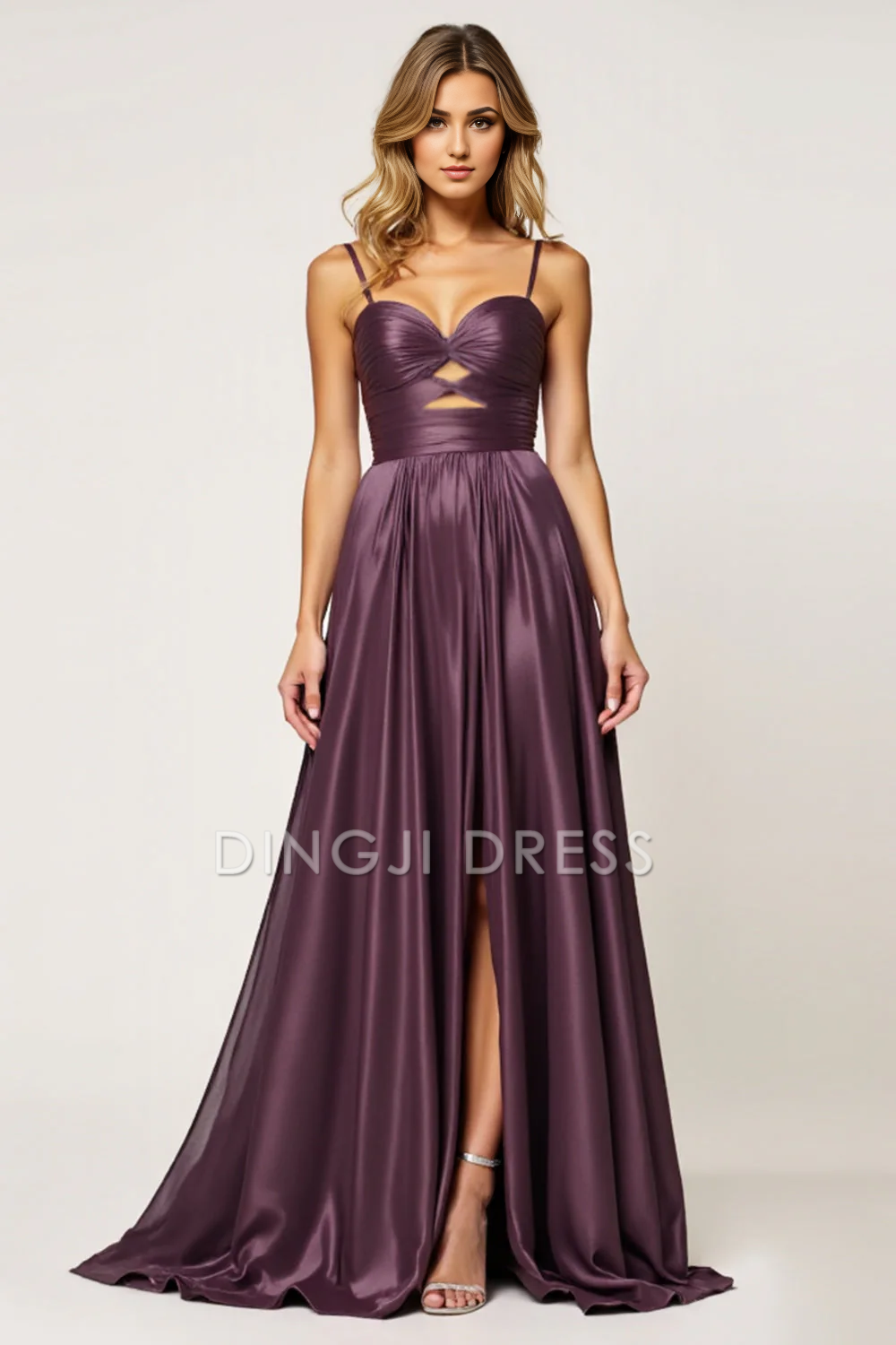 DingJiDress High Quality Dress Fashion A Line Spaghetti Straps Pleated Keyhole With Slit Long Prom Dress