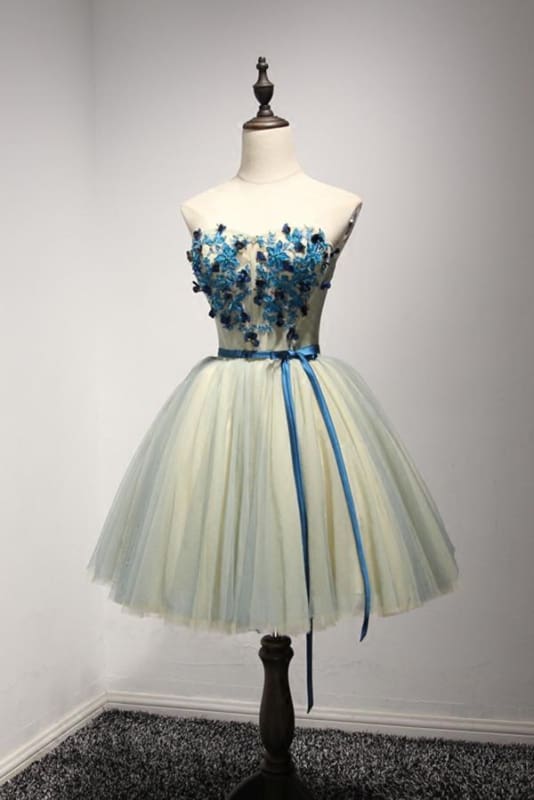 DingJiDress Short Prom Dress A Line Sweetheart Cute Appliques Short Dress Bow Belt Homecoming Dress