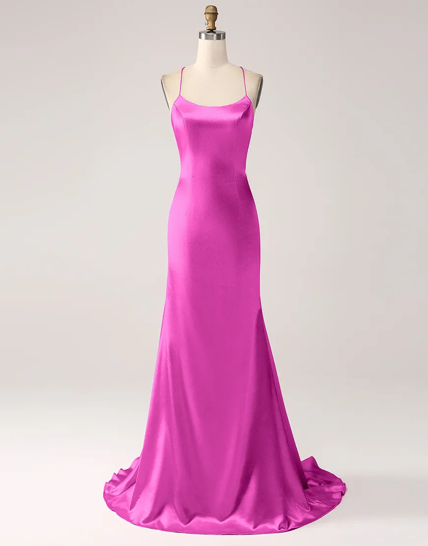 Simple and atmospheric long backless mermaid lace up party dress