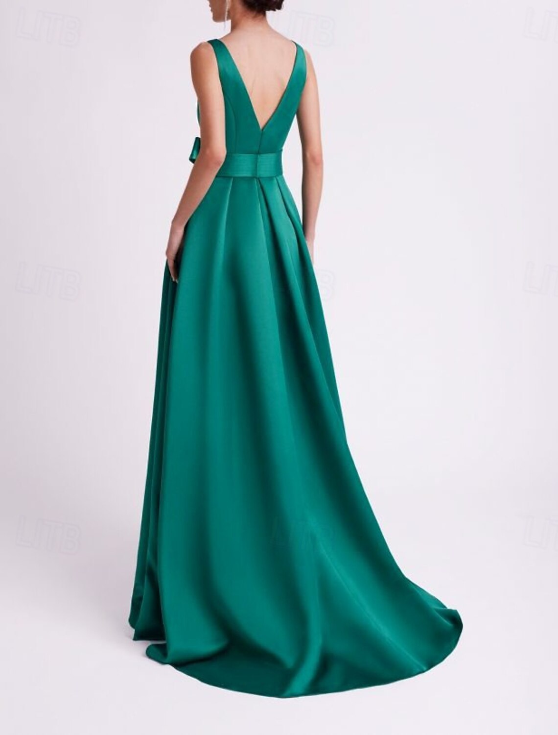 A-Line Evening Gown High Split Dress Formal Wedding Guest Floor Length Sleeveless V Neck Belt / Sash Satin with Slit
