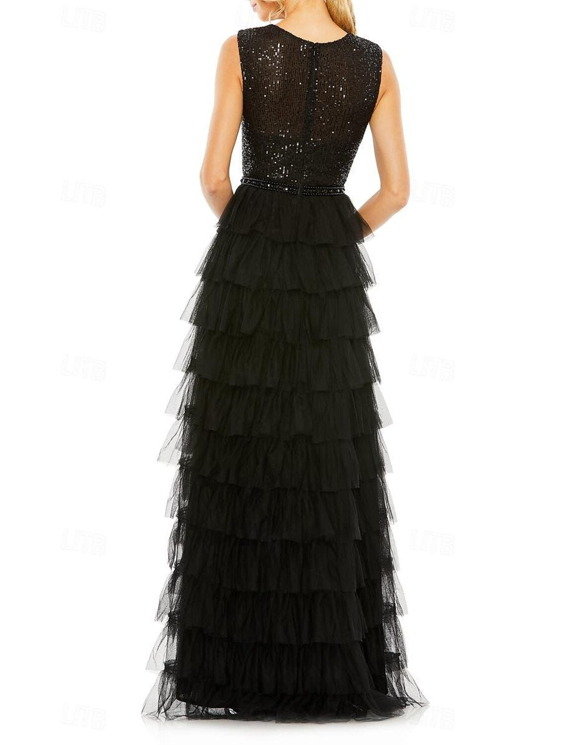 A-Line Wedding Guest Dresses Elegant Dress Formal Evening Party Floor Length Sleeveless Jewel Neck Fall Wedding Guest Tulle with Fringe