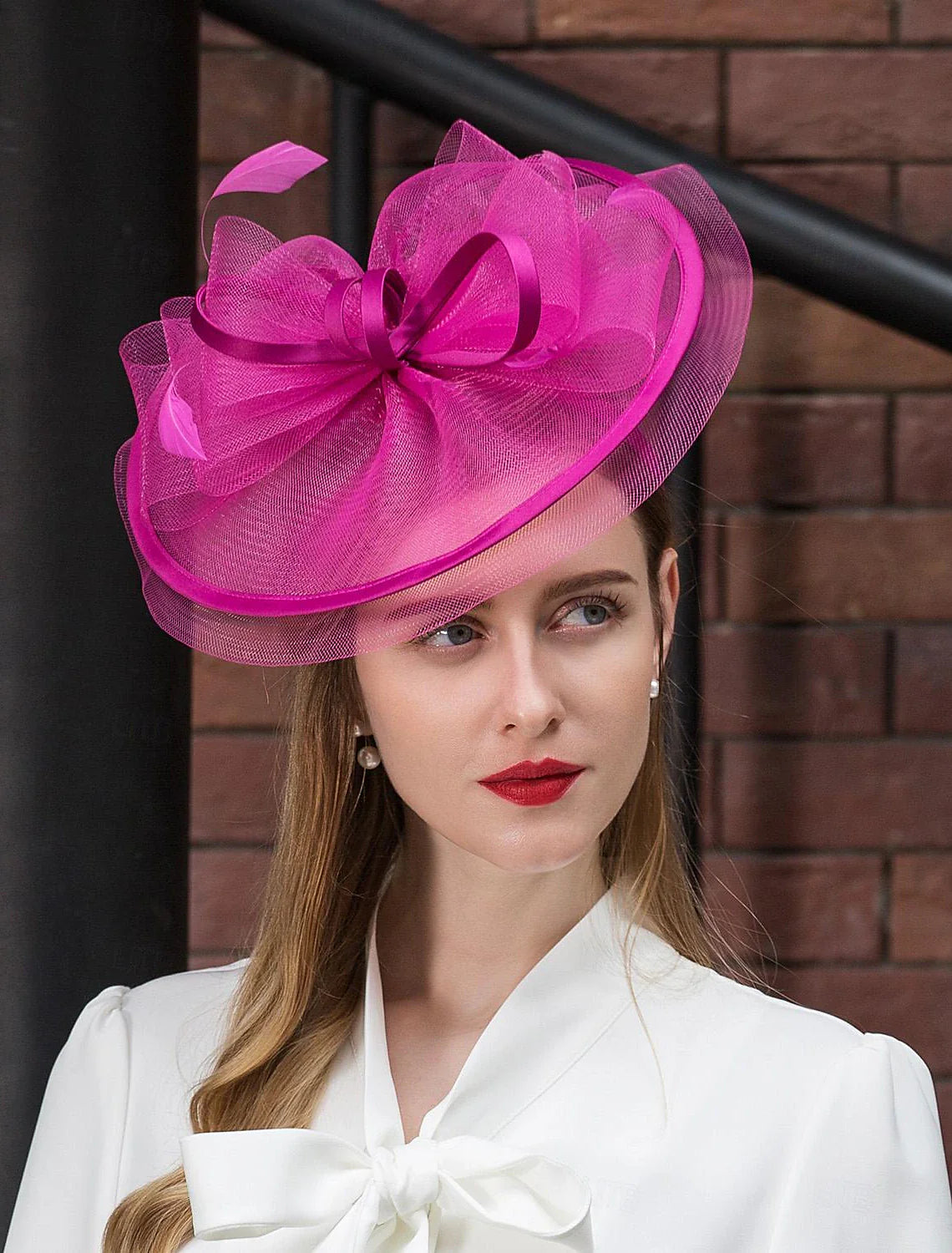 DingJiDress Fascinators Hat Tulle Net Hat Top Hat Wedding Tea Party Elegant Wedding With Feather Bowknot Headpiece Headwear