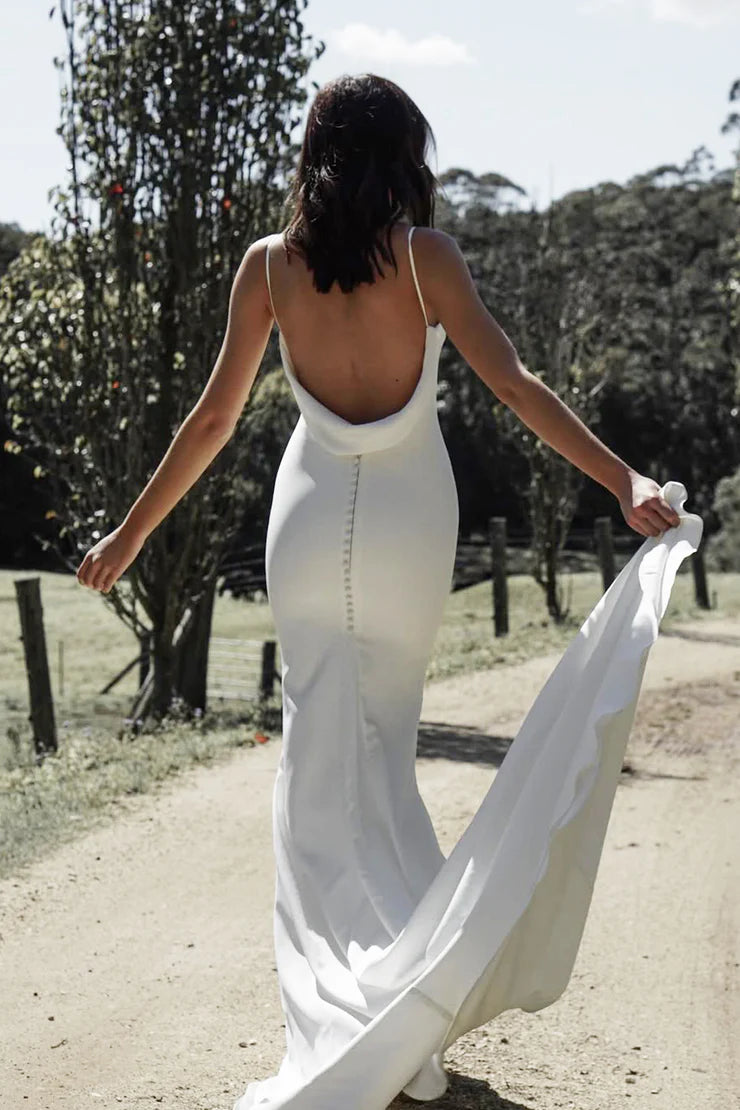 Romantic Mermaid V Neck Elastic Satin Wedding Dresses