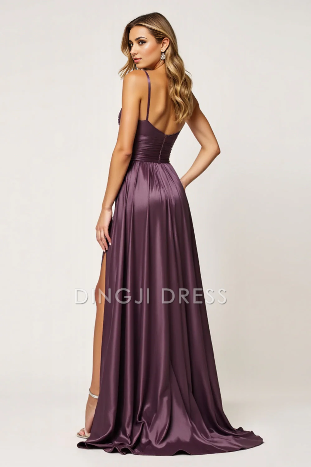 DingJiDress High Quality Dress Fashion A Line Spaghetti Straps Pleated Keyhole With Slit Long Prom Dress