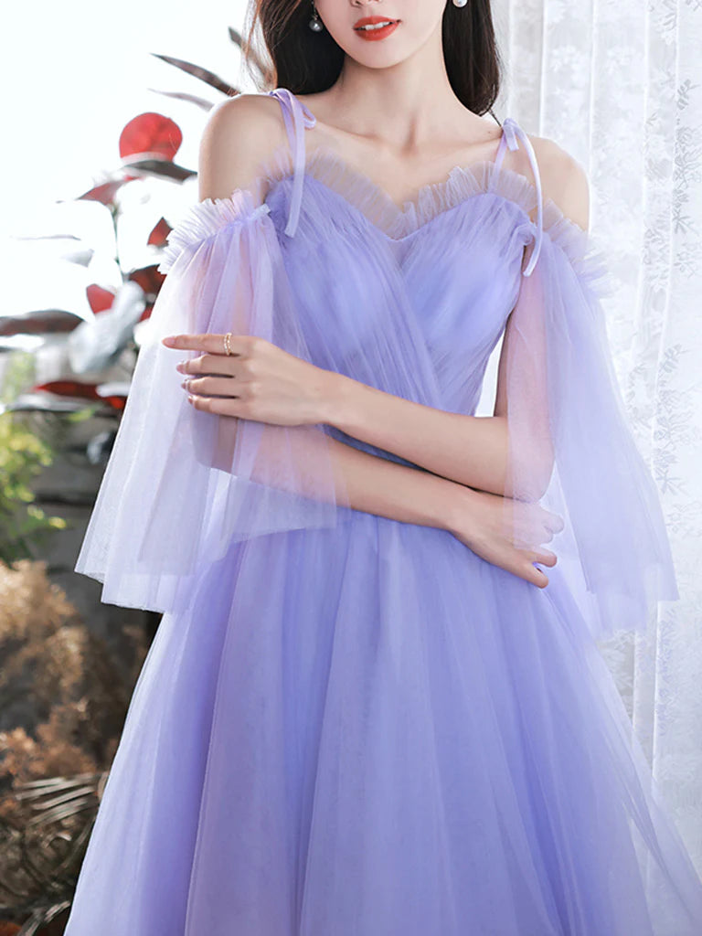 A-Line V Neck Tulle Purple Short Prom Dress Purple Homecoming Dress