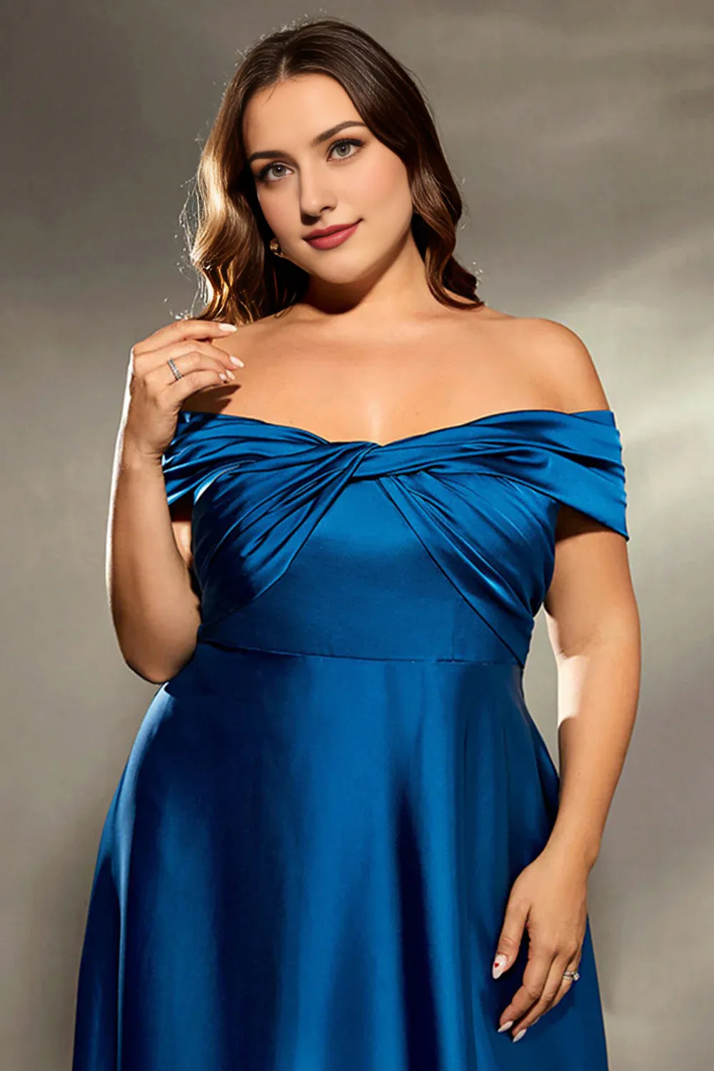 Blue Plus Size Off The Shoulder Mother Of The Bride Dress