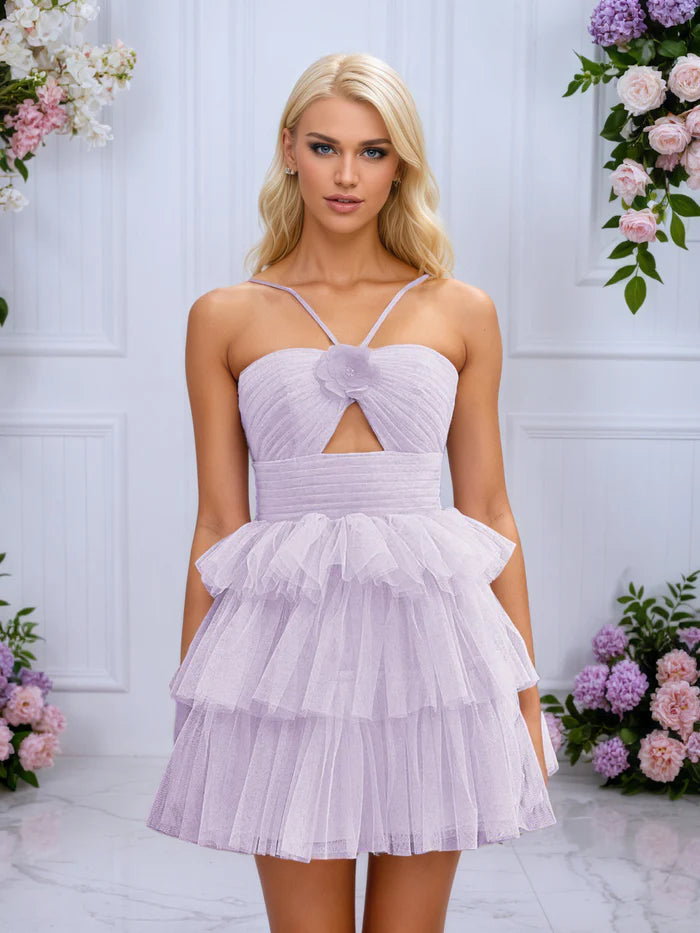 Mist Sleeveless Tulle Layers Homecoming Dress
