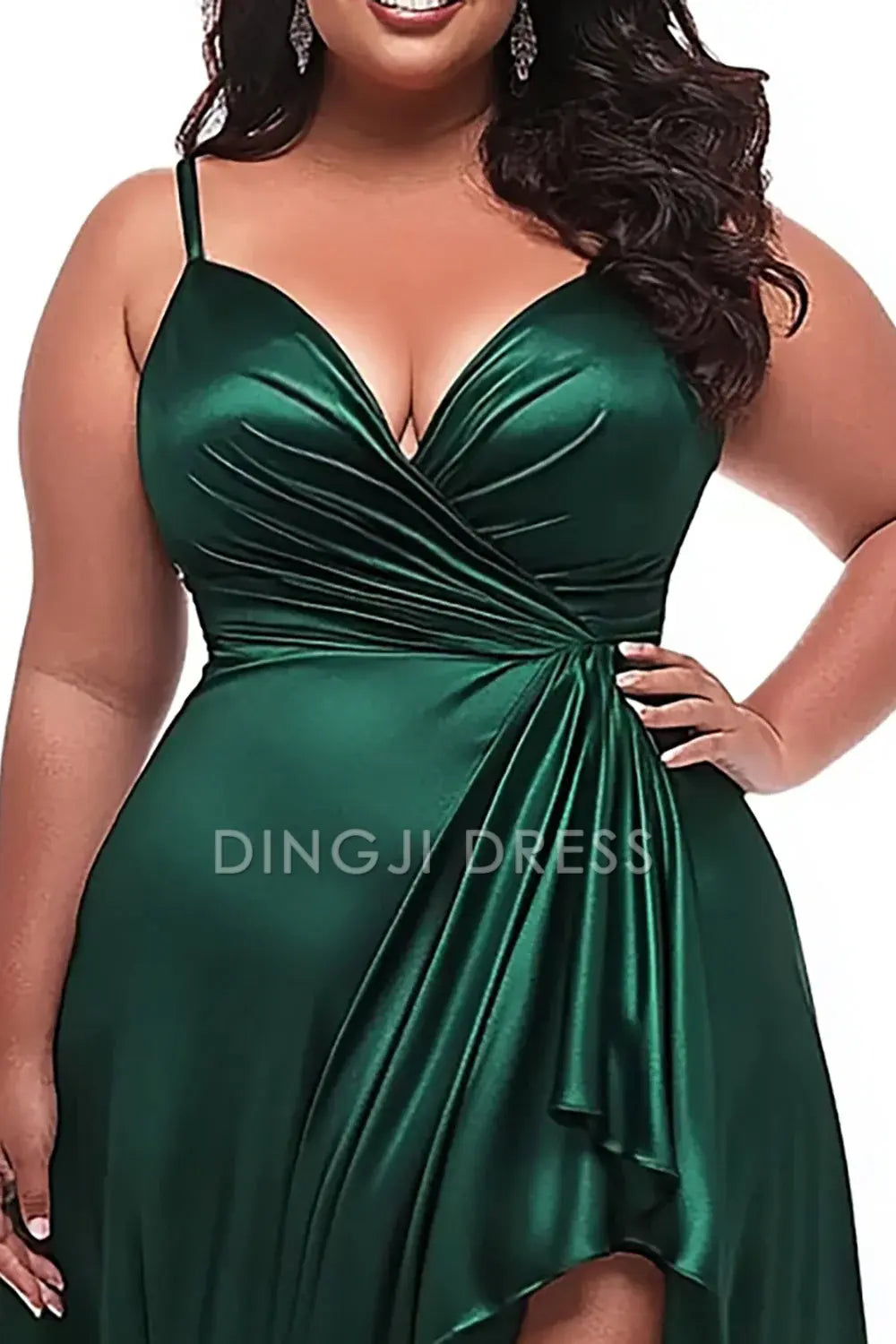 DingJiDress High Quality Dress Simple Satin Sweetheart Spaghetti Straps Ruched Long Plus Size Prom Dress