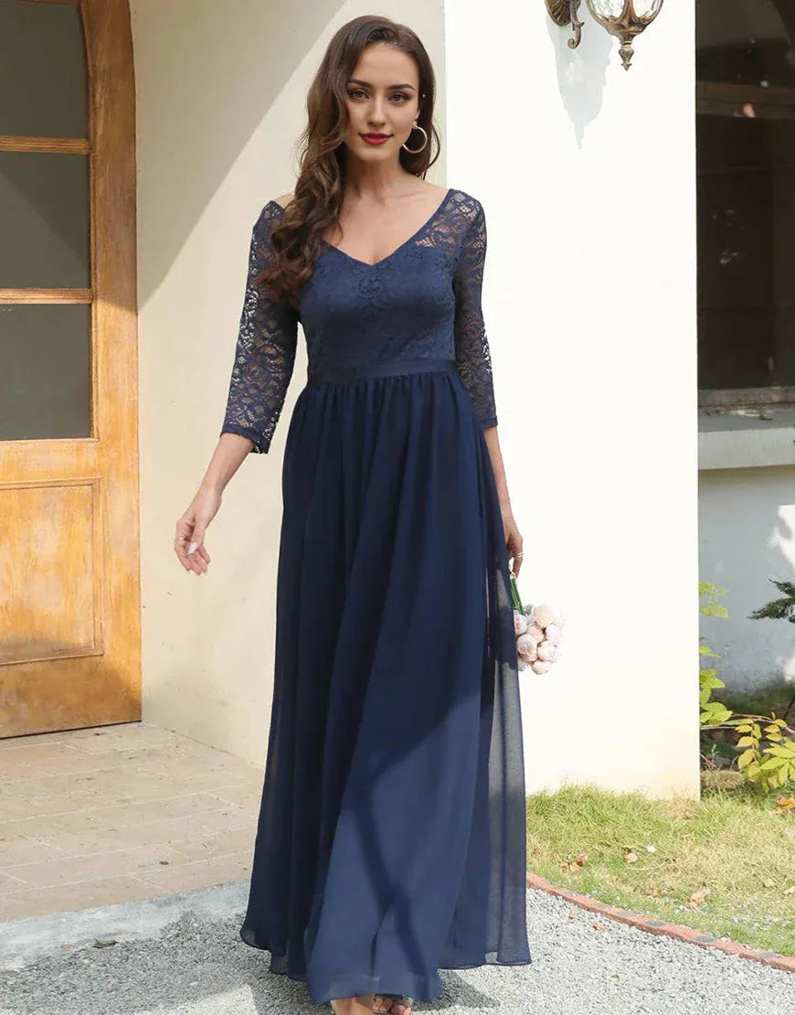 Navy Lace and Chiffon Mother of the Bride Dress