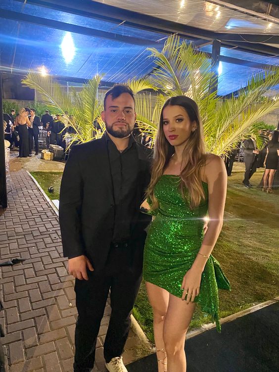 Green short sequin shoulder strap back to school dress, ball dress